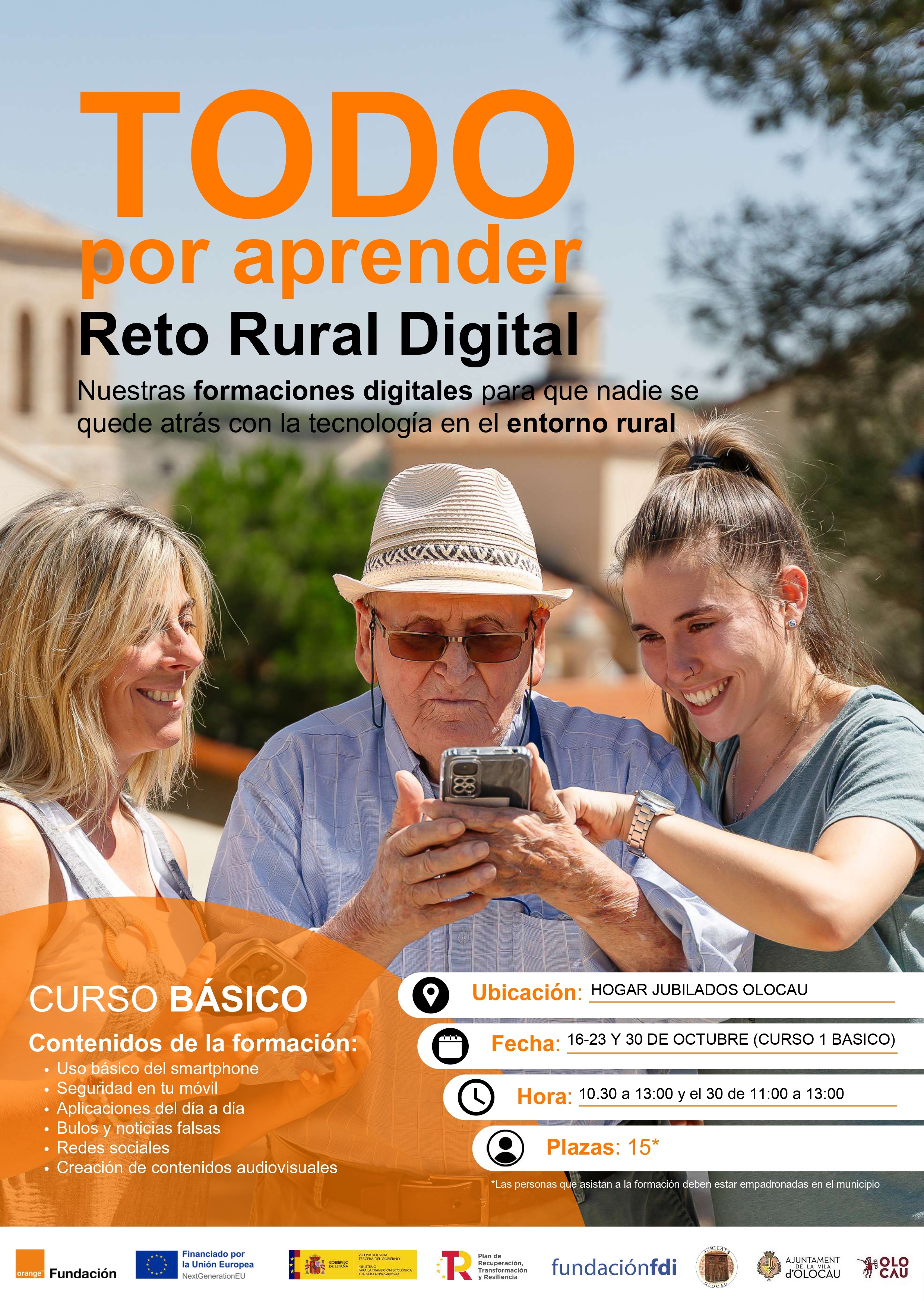 Primera sessió del curs de maneig del telèfon mòbil (nivell 1) de l'Associació de Jubilats i Pensionistes d'Olocau